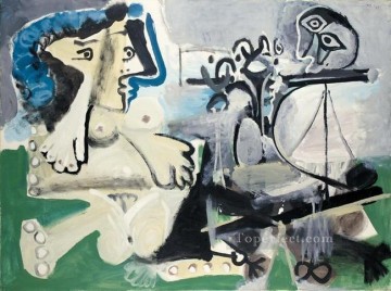 Pablo Picasso Painting - Desnudo sentado y flautista 1967 Pablo Picasso